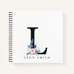 CARNET ALPHABÈTES FLORAUX BLEUS DOUX NOM LETTRE L