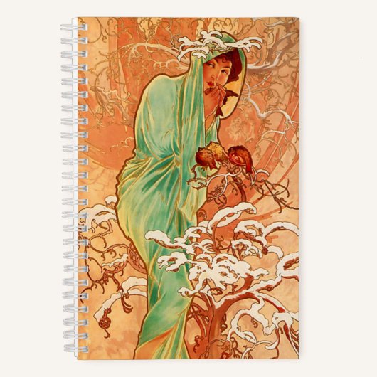 Carnet Alphonse Mucha Art Nouveau Hiver (Recto)