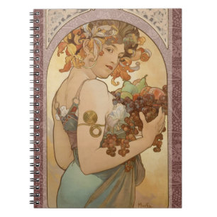 Carnet Alphonse Mucha Fruit Art Nouveau Vintage Jeune Fil