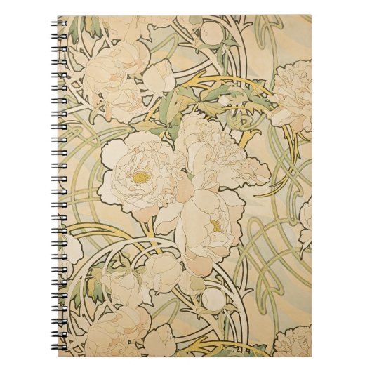 Carnet Alphonse Mucha Peonies Peony Roses Fawn 1897 (Devant)