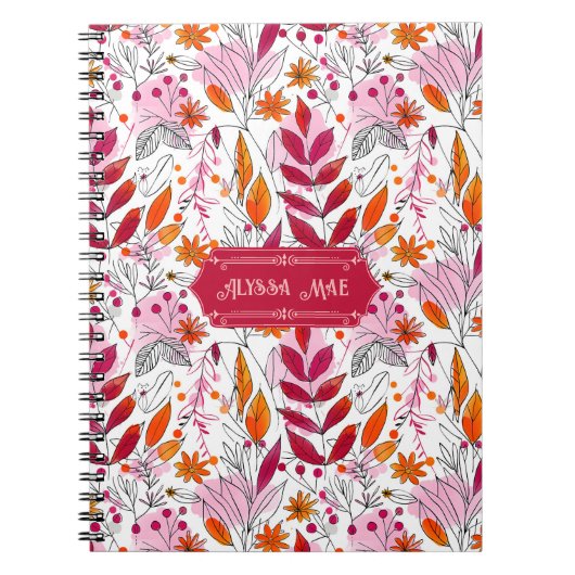 Carnet Alyssa Mae Foliage rose et orange (Devant)