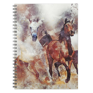Carnet Amazing white and bay horses in a gallop