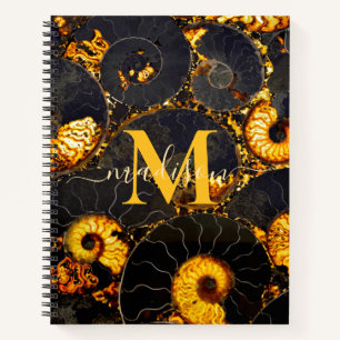 Carnet Ambre doré noir Nautilus motif, fossile