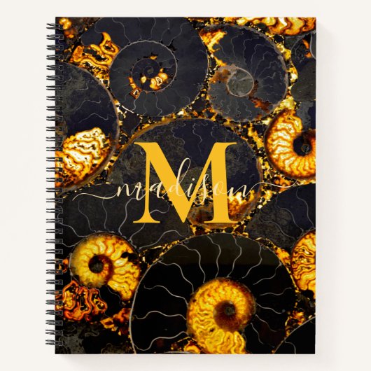 Carnet Ambre doré noir Nautilus motif, fossile (Devant)