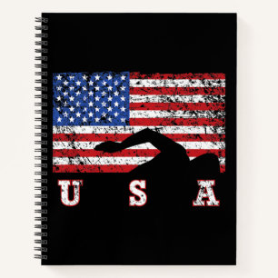 Carnet American Flag Swimming USA Cadeau Swim Team Premiu