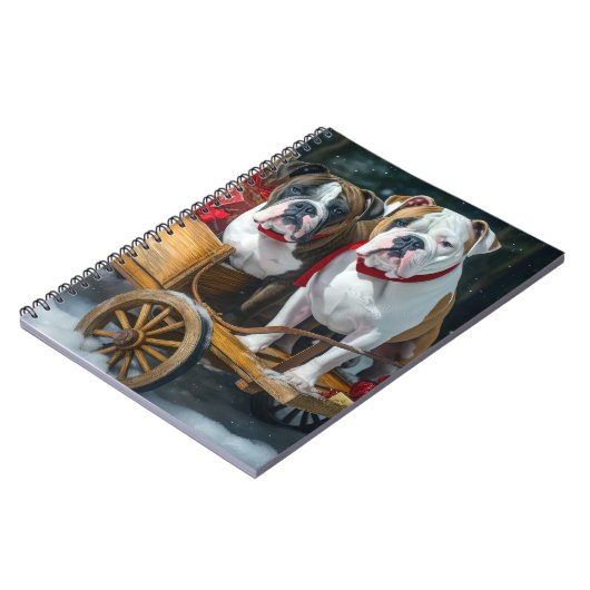 Carnet American Staffordshire Snowy Sleigh Noël (Côté gauche)