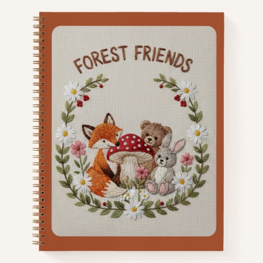 Carnet Amis de la forêt brodés Renard, Ours & Lapin (Devant)