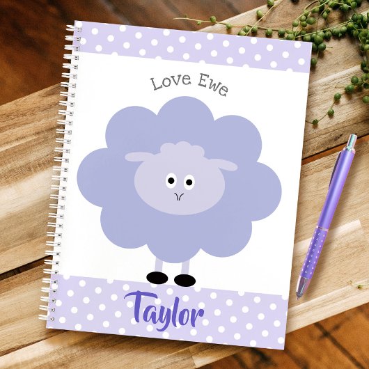 Carnet Amour d'Agneau Violet Nom Personnalisé Script Fémi
