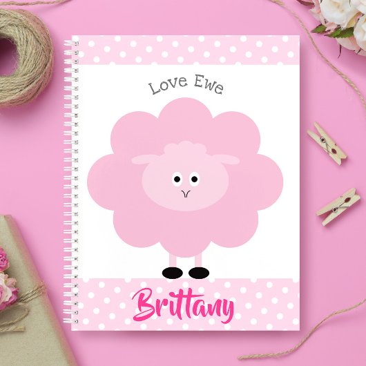 Carnet Amour de brebis rose nom personnalisé script fémin