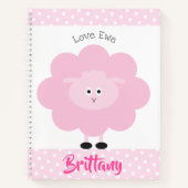 Carnet Amour de brebis rose nom personnalisé script fémin (Devant)