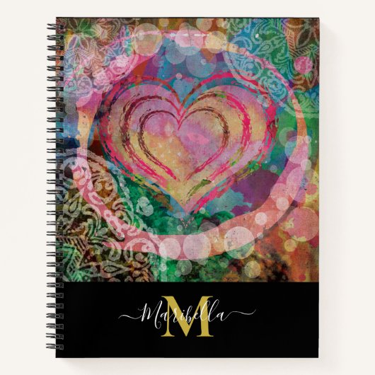 Carnet Amour de cœur rose abstrait monogramme (Devant)