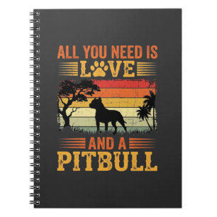 Carnet Amour de Pitbull Coucher de Soleil Rétro Chien