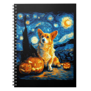 Carnet Amoureux de chiens Corgi Peinture de van gogh nuit