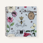 Carnet Amusant Bleu Bleu Bleu Bee & Couronne Floral Monog (Devant)