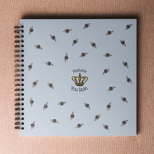 Carnet Amusant Bleu Bleu Bleu Bee & Couronne Floral Monog