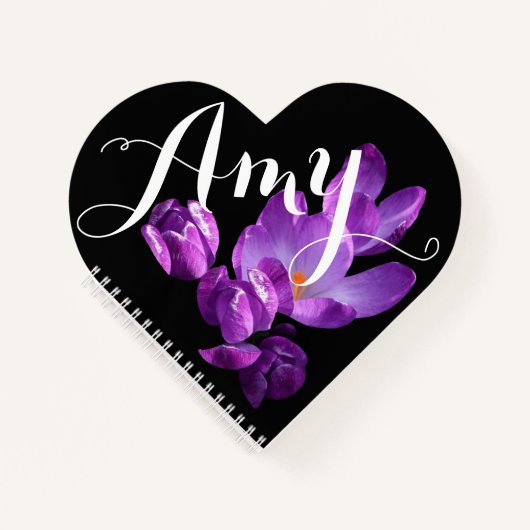 Carnet Amy nom mauve crocus floral (Devant)