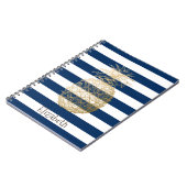 Carnet Ananas doré rayures bleu marine (Côté gauche)