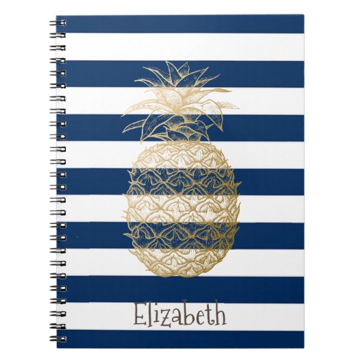 Carnet Ananas doré rayures bleu marine (Devant)