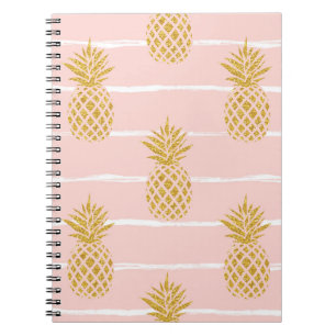 Carnet Ananas en or, Arrière - plan d'été rayé.