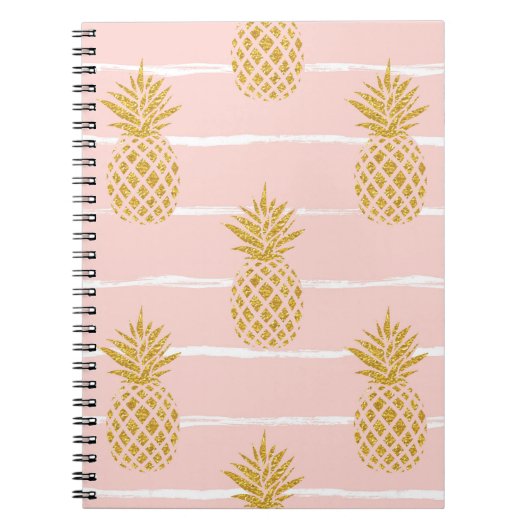 Carnet Ananas en or, Arrière - plan d'été rayé. (Devant)