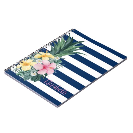 Carnet Ananas Fleurs tropicales Bleu Marine (Côté gauche)
