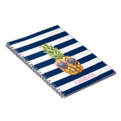 Carnet Ananas frais rayures bleu marine (Côté Droit)