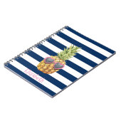 Carnet Ananas frais rayures bleu marine (Côté gauche)