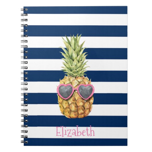 Carnet Ananas frais rayures bleu marine (Devant)