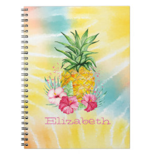 Carnet Ananas, Hibiscus Aquarelle Tie Dye Arc-en-Ciel