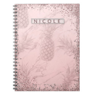 Carnet Ananas Pailleté Rose Gold Tropical Chic