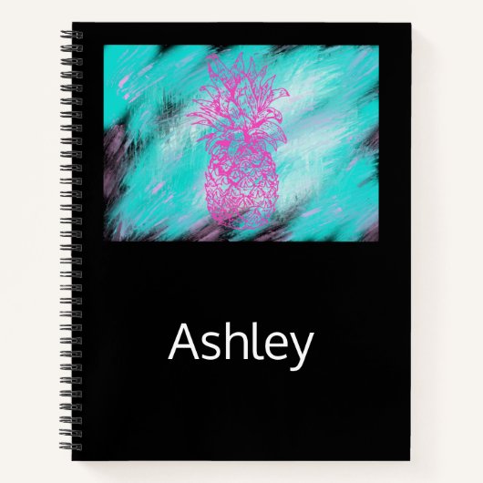 Carnet Ananas rose avec nom (Devant)