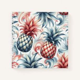 Carnet Ananas rouge, blanc et bleu