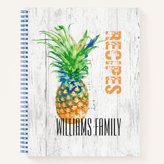 Carnet Ananas tropical Famille Rustique Monogramme Recett (Devant)