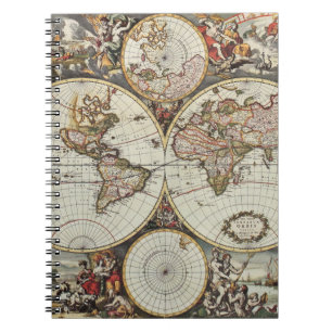 Carnet Ancienne carte des hémisphères du monde. Créé par