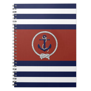 Carnet Ancrage bleu marine/noeud marine/bande rouge/blanc