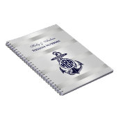 Carnet Ancre Bleue Argent Blanc Cercle Marine Monogramme (Côté Droit)