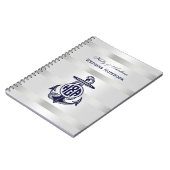 Carnet Ancre Bleue Argent Blanc Cercle Marine Monogramme (Côté gauche)