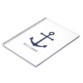 Carnet Ancre bleue marine et nom personnalisé sur blanc (Côté gauche)