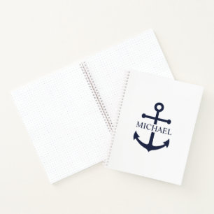 Carnet Ancre bleue marine Nom personnalisé