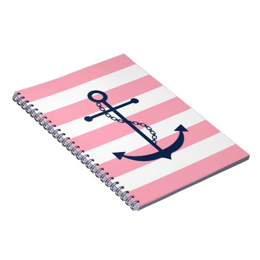 Carnet Ancre bleue sur Motif Pink Stripes (Côté Droit)