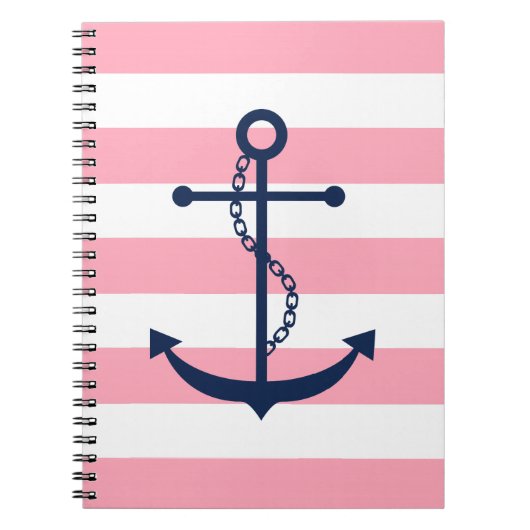 Carnet Ancre bleue sur Motif Pink Stripes (Devant)