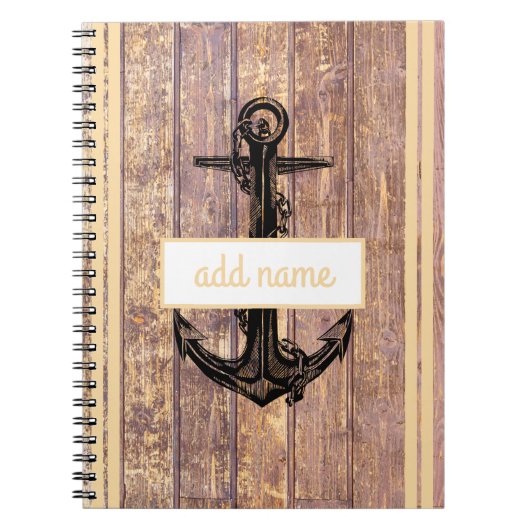 Carnet Ancre côtière rustique Nom jaune Nautique (Devant)