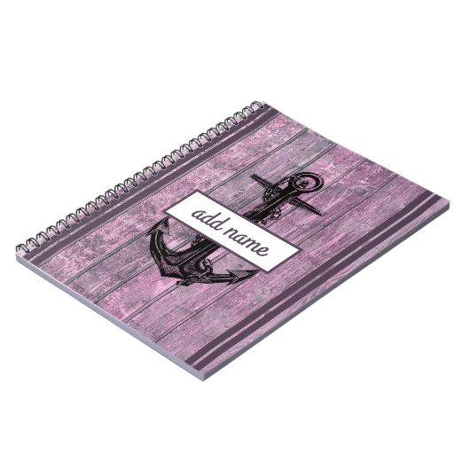 Carnet Ancre côtière rustique Nom rose Note nautique (Côté gauche)