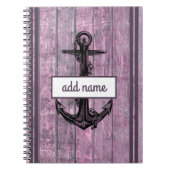 Carnet Ancre côtière rustique Nom rose Note nautique (Devant)