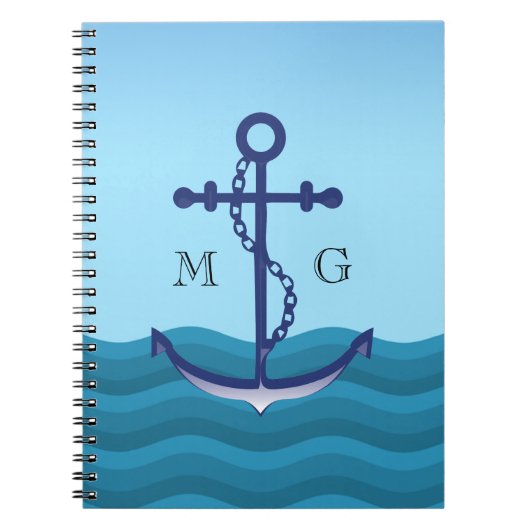 Carnet Ancre de navire nautique avec double monogramme (Devant)