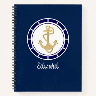 Carnet Ancre dorée centrale Marine Bleu Nautique