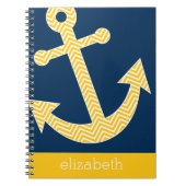 Carnet Ancre nautique avec Motif de Navy Jaune Chevron (Devant)