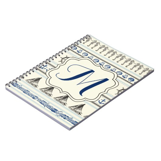 Carnet Ancre nautique Corde nautique Monogramme Note Livr (Côté gauche)