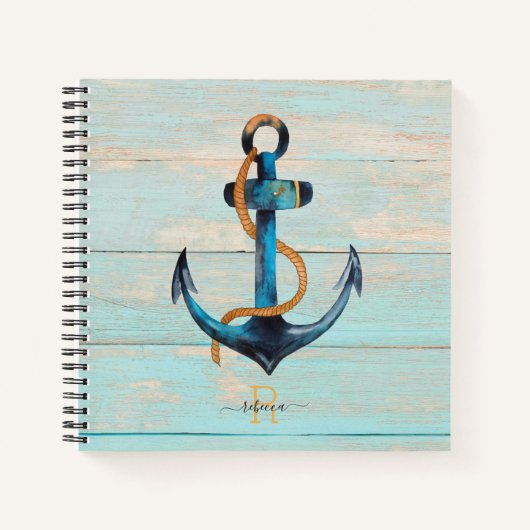 Carnet Ancre nautique de plage Notebook spirale monogramm (Devant)