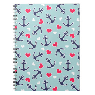 Carnet Ancres et motif nautiques de coeurs